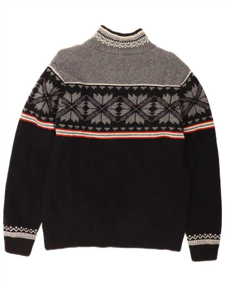 Ragman - Jersey para hombre con cuello y cremallera, talla grande, lana de cordero Fair Isle negra