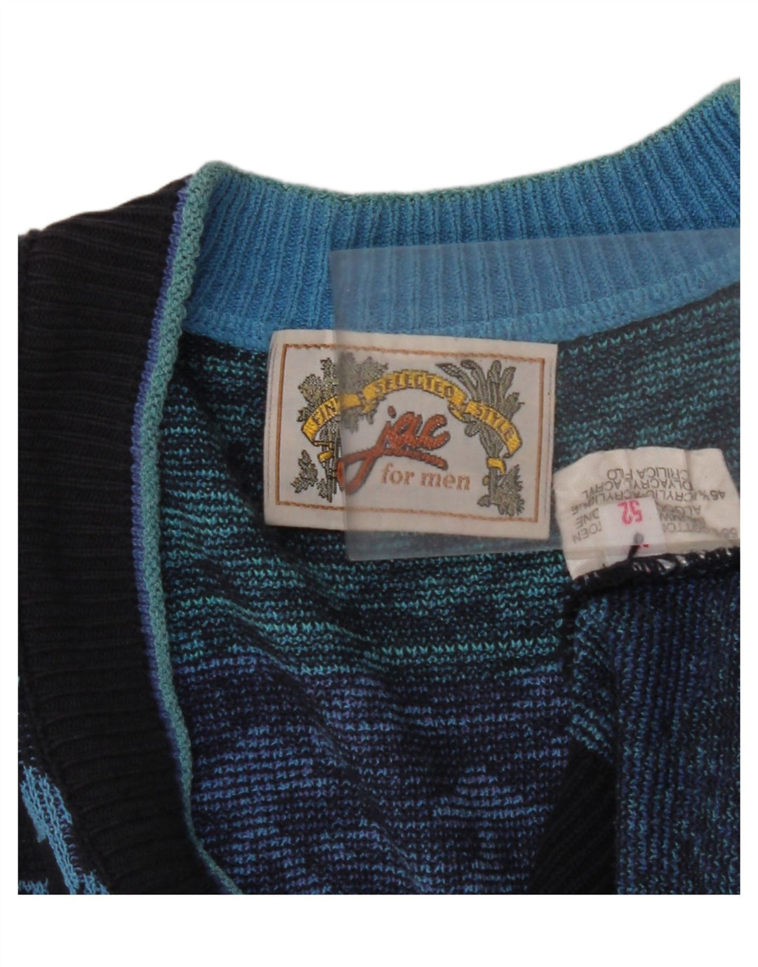 JAC Suéter tipo cárdigan para hombre IT 52 Algodón geométrico azul marino grande