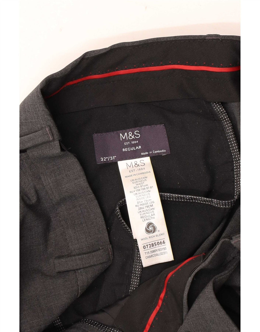 Marks & Spencer Pantalón de traje recto para hombre W32 L31 Lana gris