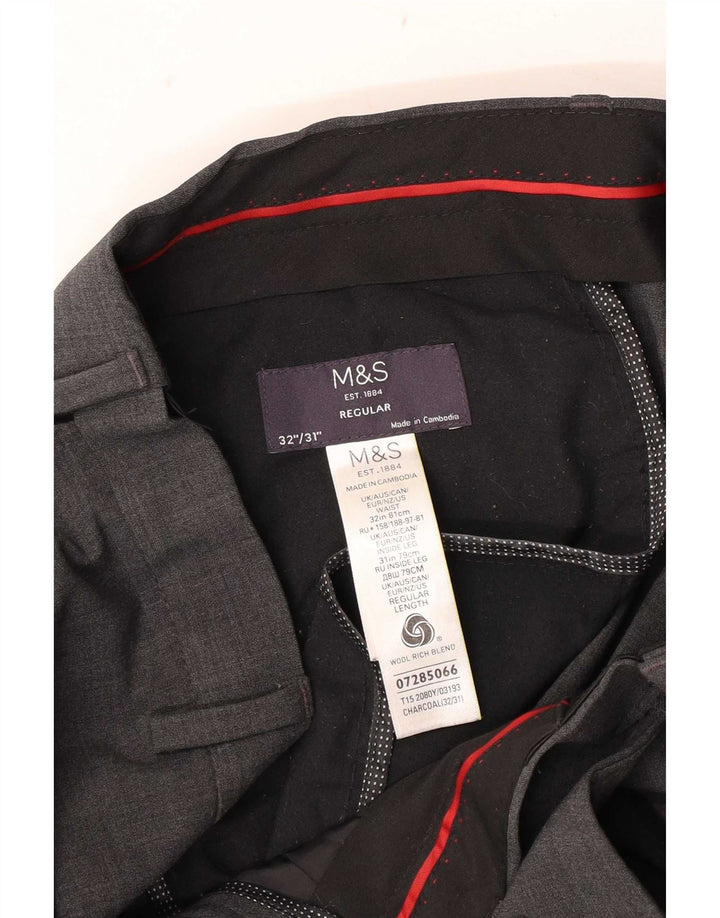 Marks & Spencer Pantalón de traje recto para hombre W32 L31 Lana gris