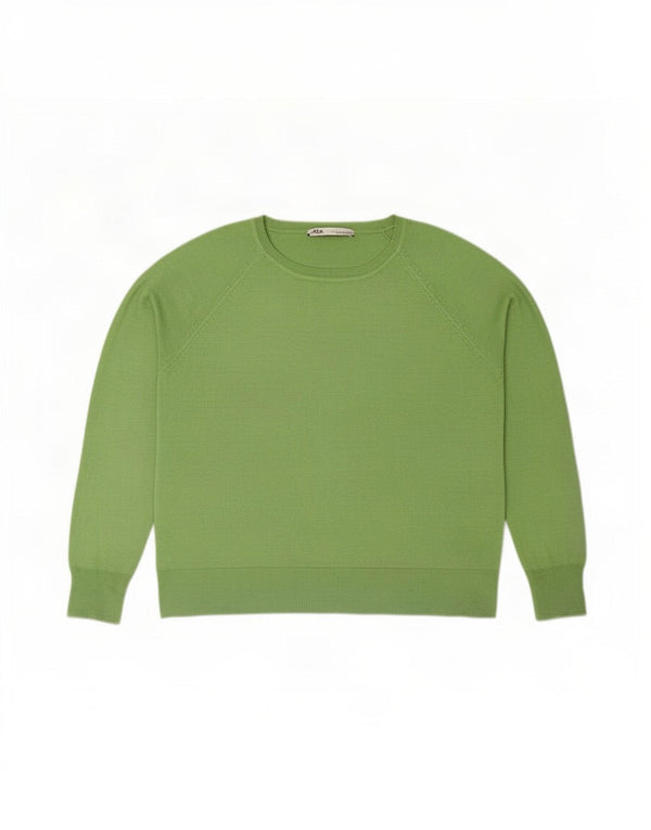 Zara Mujer Jersey Con Cuello Barco UK 40 XL Viscosa Verde
