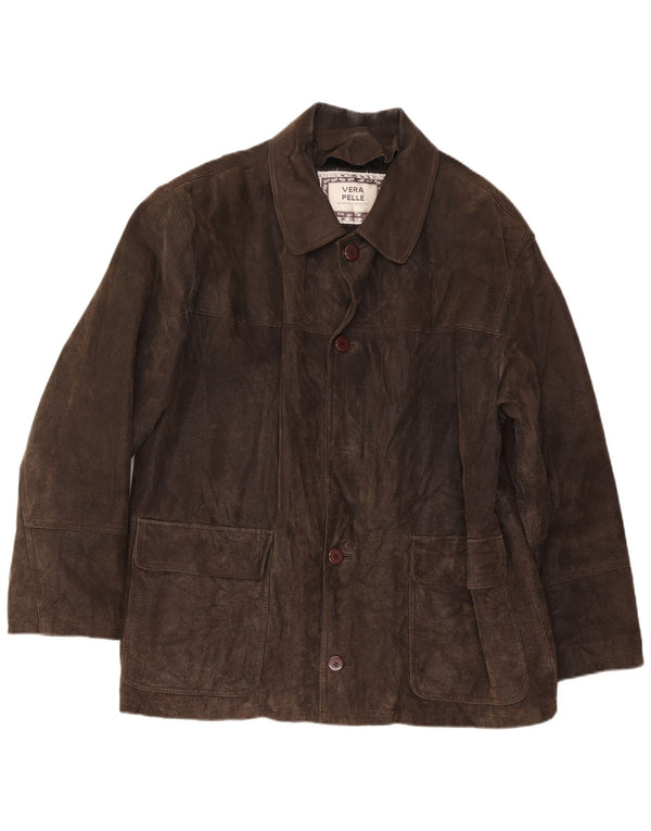 Chaqueta de ante vintage para hombre IT 54 2XL cuero marrón