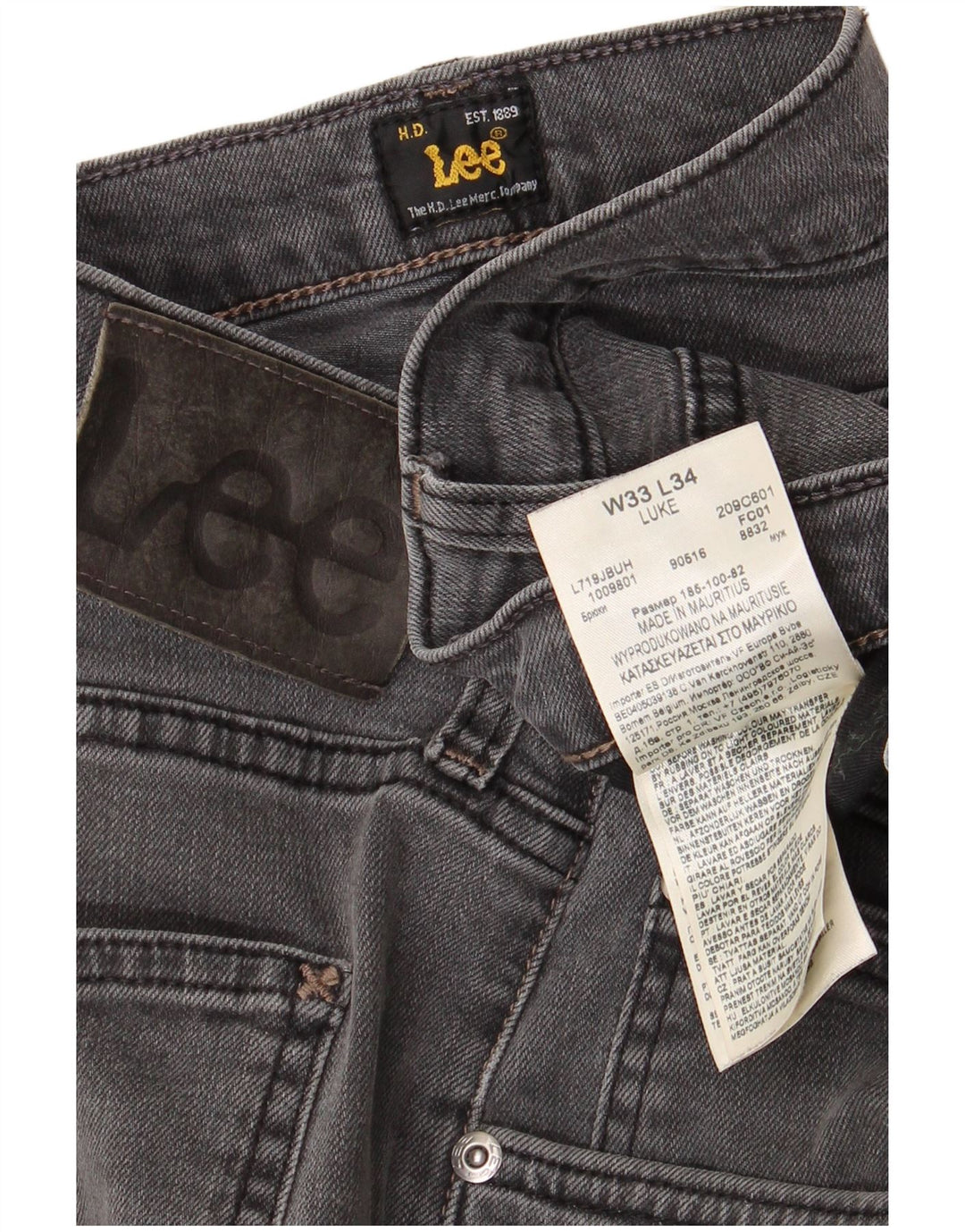 LEE Hombre Luke Slim Jeans W33 L34 Algodón Gris