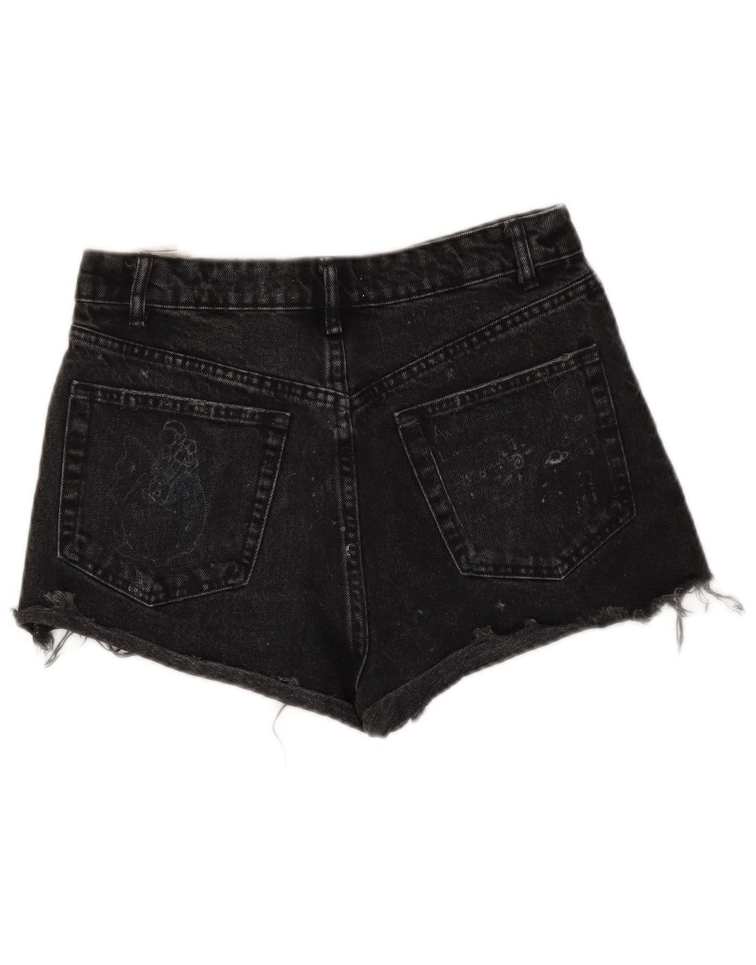 Zara Pantalones cortos de mezclilla desgastados para mujer EU 36 XS W26 Negro