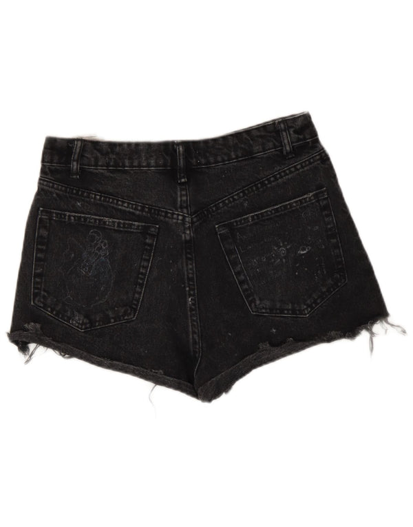 Zara Pantalones cortos de mezclilla desgastados para mujer EU 36 XS W26 Negro