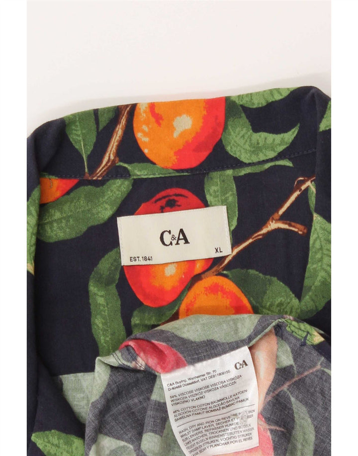 C&A Hombre Camisa De Manga Corta Con Estampado Abstracto XL Azul Marino Viscosa
