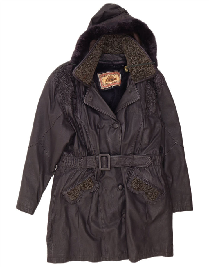 Alexander Womens Hooded Leather Coat UK 16 Large Purple
