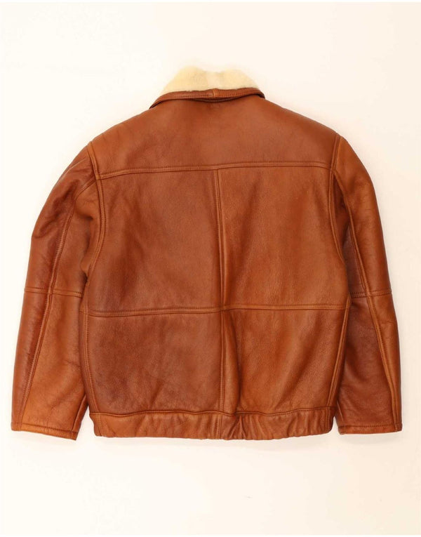 Vintage hombres shearling chaqueta Reino Unido 40 gran marrón shearling
