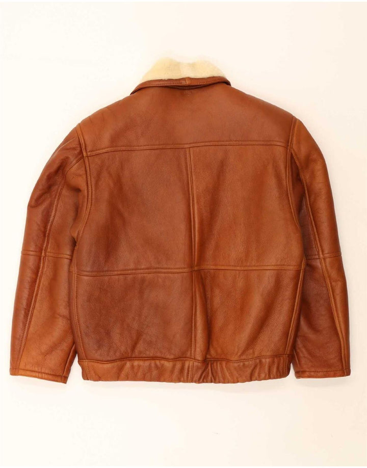 Vintage hombres shearling chaqueta Reino Unido 40 gran marrón shearling