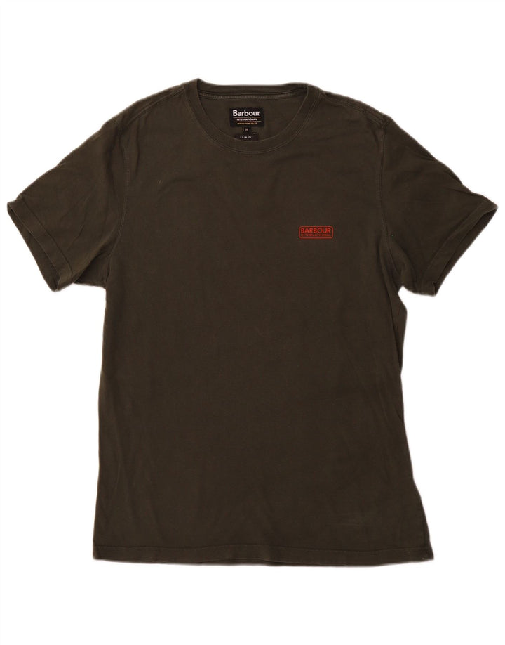 BARBOUR Mens Slim Fit T-Shirt Top Medium Khaki Cotton