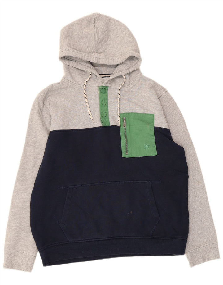 Jersey con capucha y cuello abotonado de algodón gris medio con diseño colour block de Fat Face para hombre