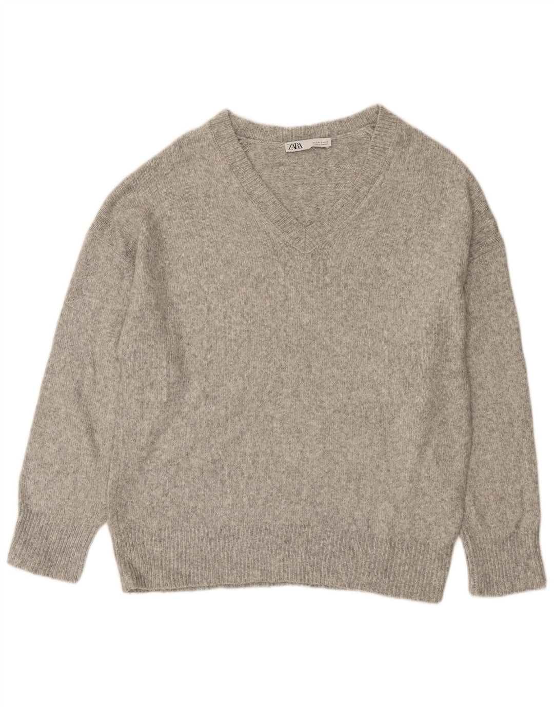Zara Mujer Jersey Oversize con Cuello en V UK 10 Small Gris Moteado