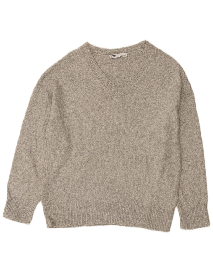 Zara Mujer Jersey Oversize con Cuello en V UK 10 Small Gris Moteado