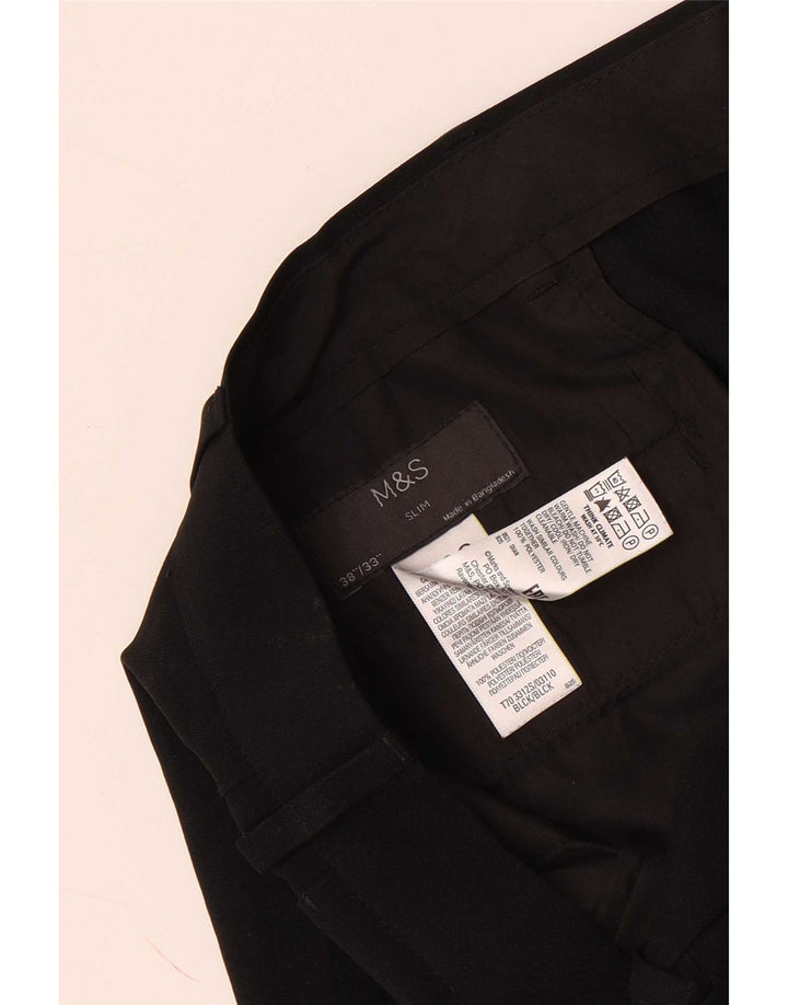 Marks & Spencer Pantalones chinos ajustados para hombre W38 L33 Poliéster negro