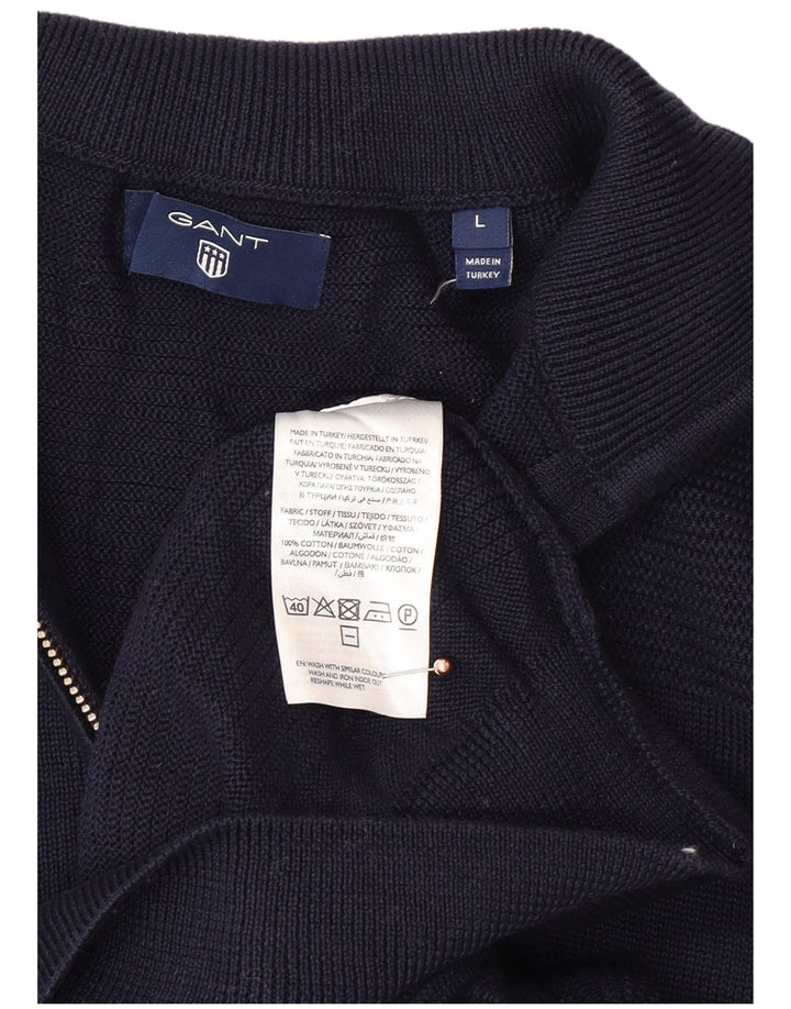 GANT Jersey con cuello y cremallera para hombre, talla grande, algodón azul marino