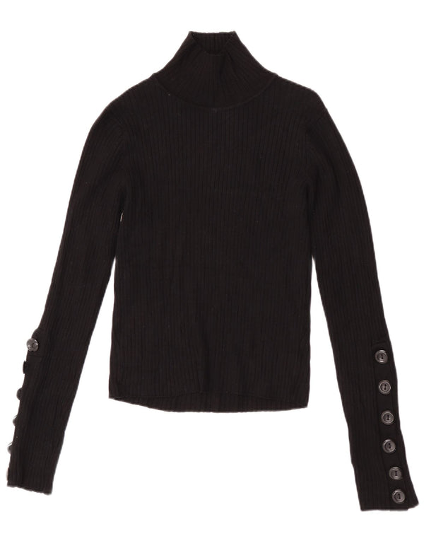 Zara Mujer Crop Top De Punto Manga Larga UK 44 Large Viscosa Negra