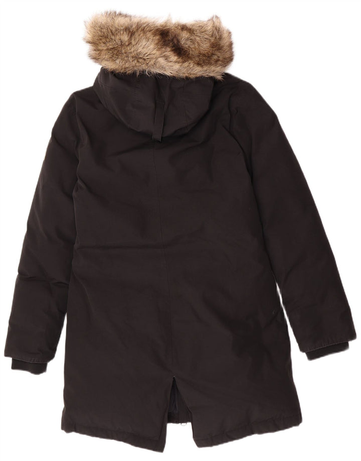 Superdry Parka con capucha para mujer, talla 40, poliéster negro pequeño