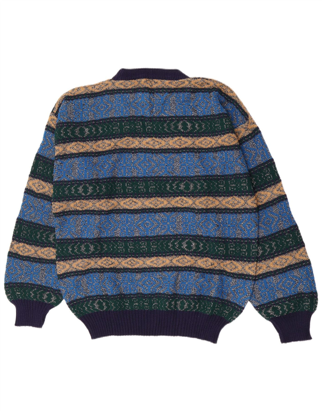 Vintage hombres cuello redondo jersey suéter medio azul Argyle/Diamante
