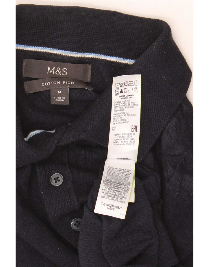 Marks & Spencer Suéter tipo jersey de manga corta con cuello tipo polo para hombre Azul marino mediano