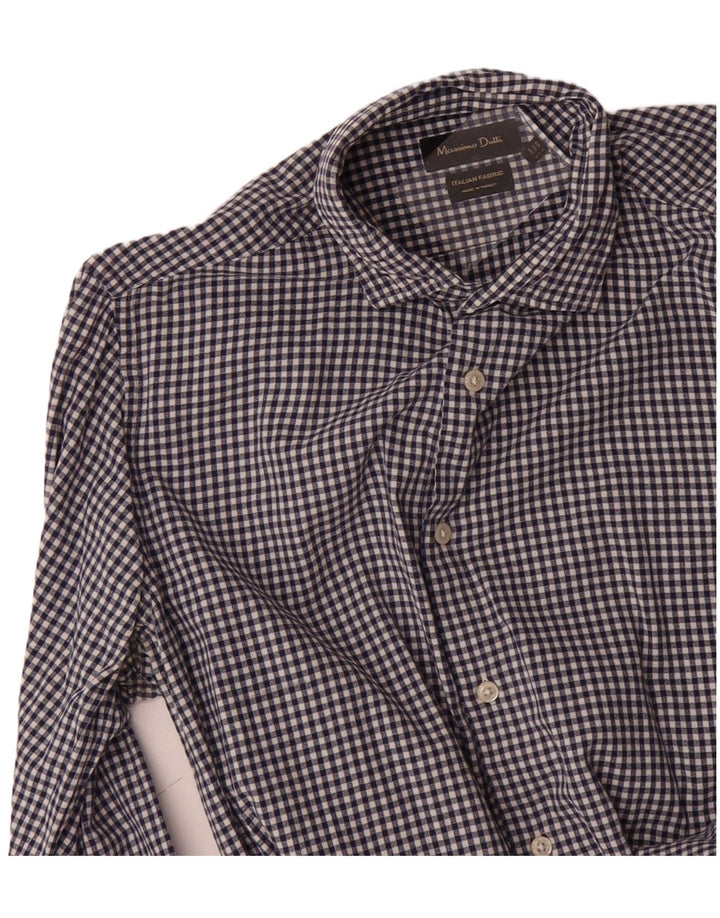 MASSIMO DUTTI Mens Shirt Large Navy Blue Gingham