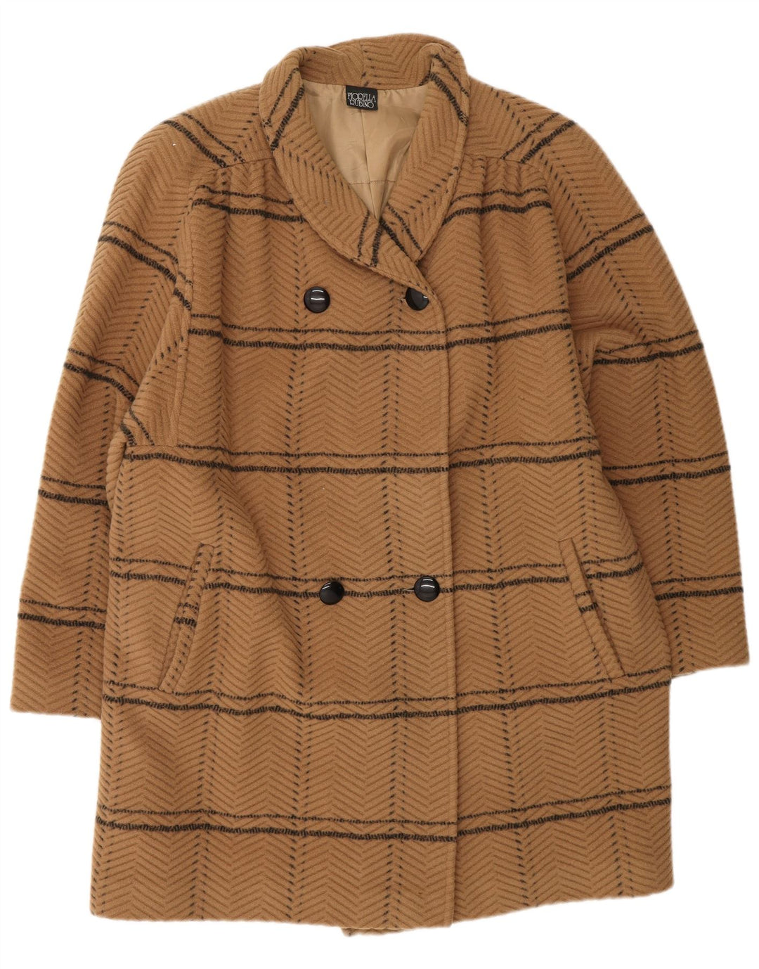 FIORELLA RUBINO Abrigo de doble botonadura para mujer UK 44 Large Beige Check