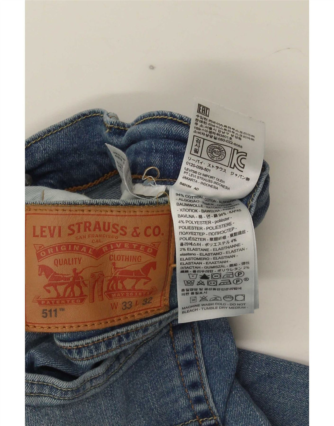 Levi's Mens 511 pantalones vaqueros ajustados recortados W33 L25 algodón azul