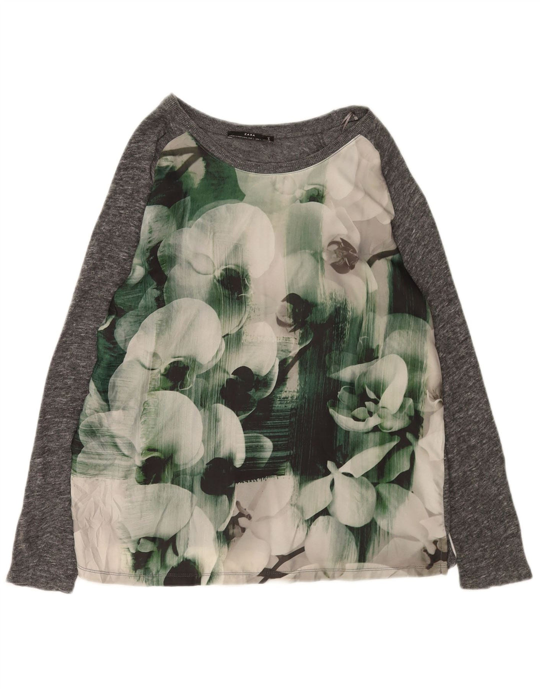 Zara Mujer Blusa Top Reino Unido 46 Grande Gris Floral