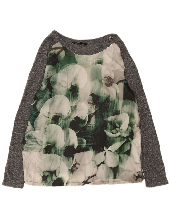 Zara Mujer Blusa Top Reino Unido 46 Grande Gris Floral