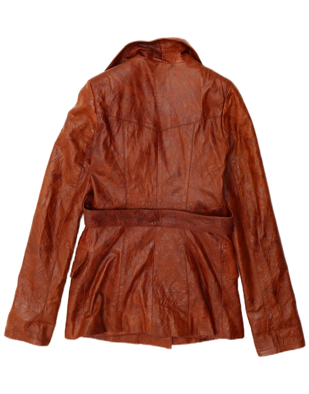Vintage mujer doble pecho chaqueta de cuero Reino Unido 10 pequeño cuero marrón