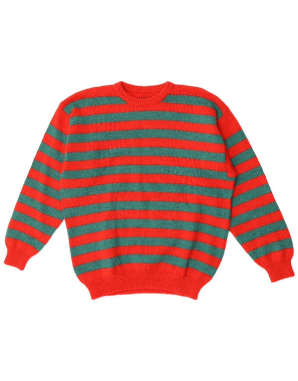 Vintage mujer cuello redondo jersey suéter Reino Unido 18 XL rayas rojas