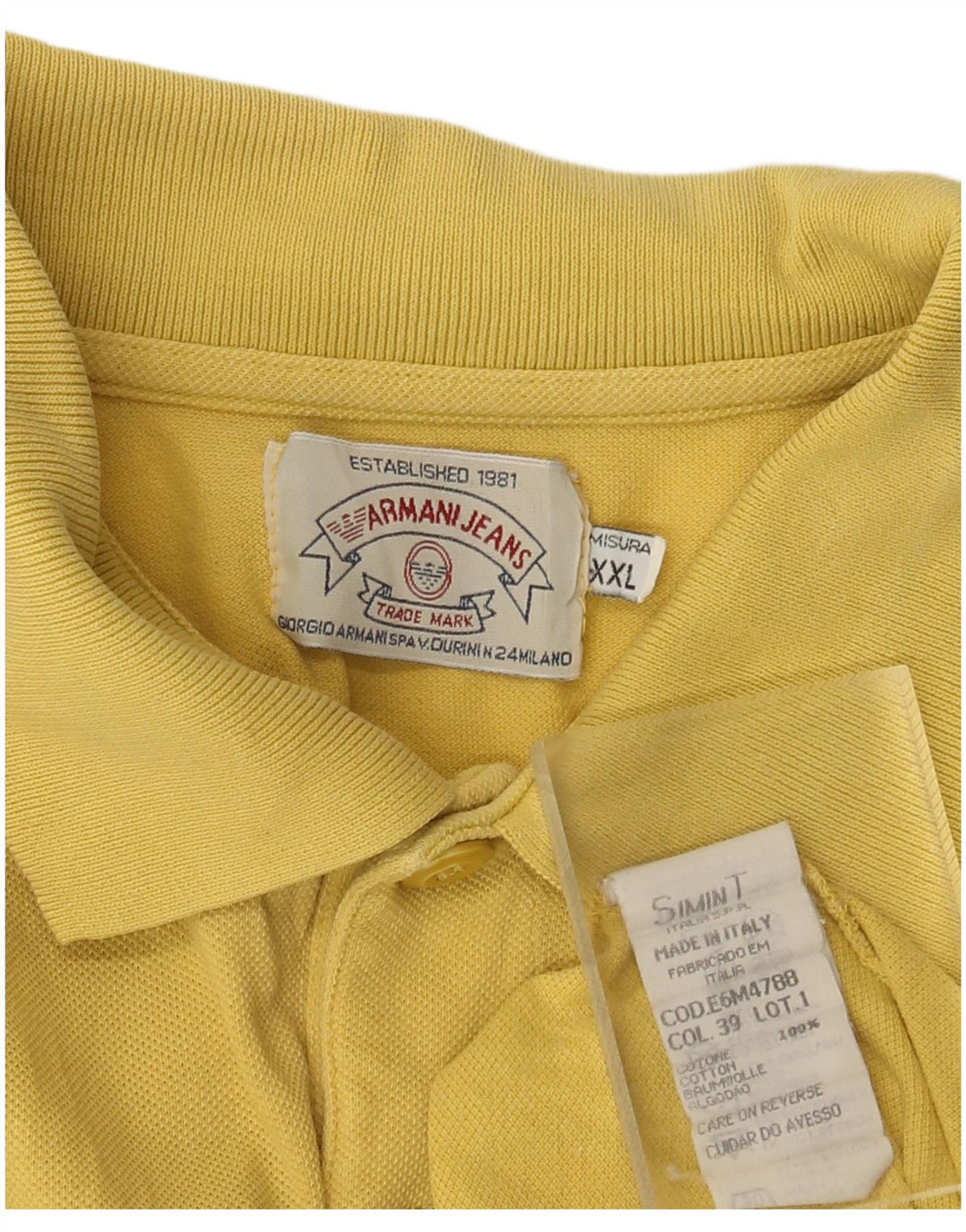 ARMANI JEANS Polo Hombre 2XL Algodón Amarillo
