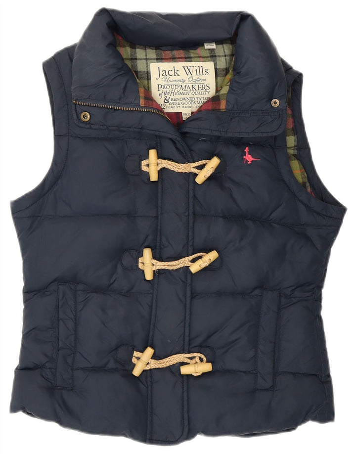 JACK WILLS Chaleco acolchado para mujer UK 10 Small Azul marino