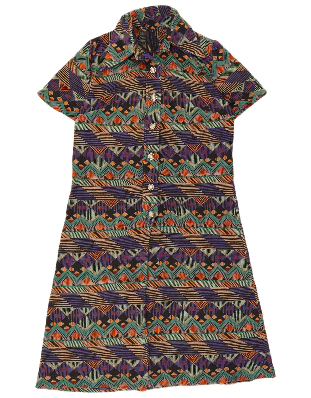 Vintage mujer A-Line vestido Reino Unido 14 medio multicolor geométrico