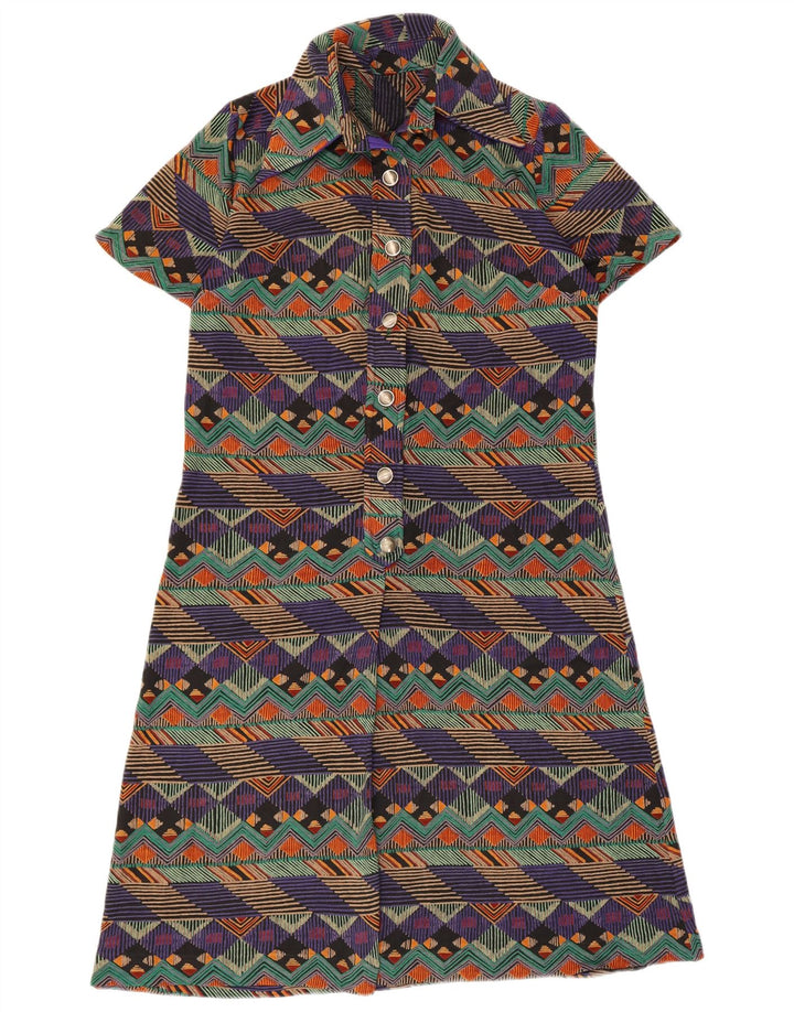Vintage mujer A-Line vestido Reino Unido 14 medio multicolor geométrico