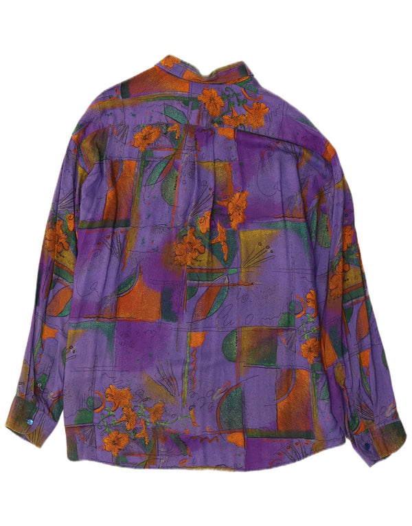 VINTAGE Camisa Hombre XL Viscosa Floral Púrpura