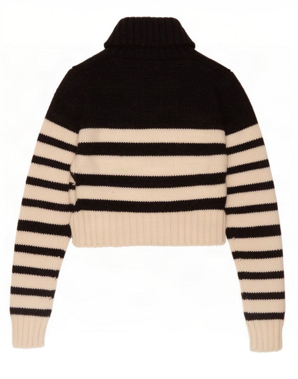 Zara Mujer Crop Roll Neck Jumper Sweater UK 46 Grande Acrílico A Rayas Negras