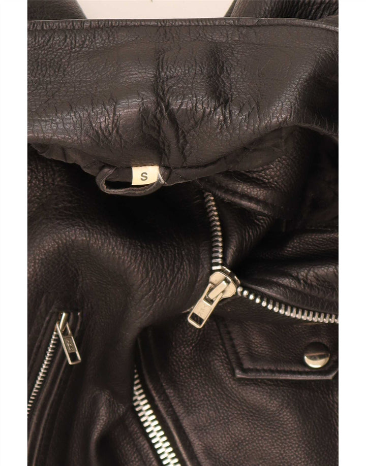 Vintage hombres cuero biker chaqueta Reino Unido 36 pequeño negro