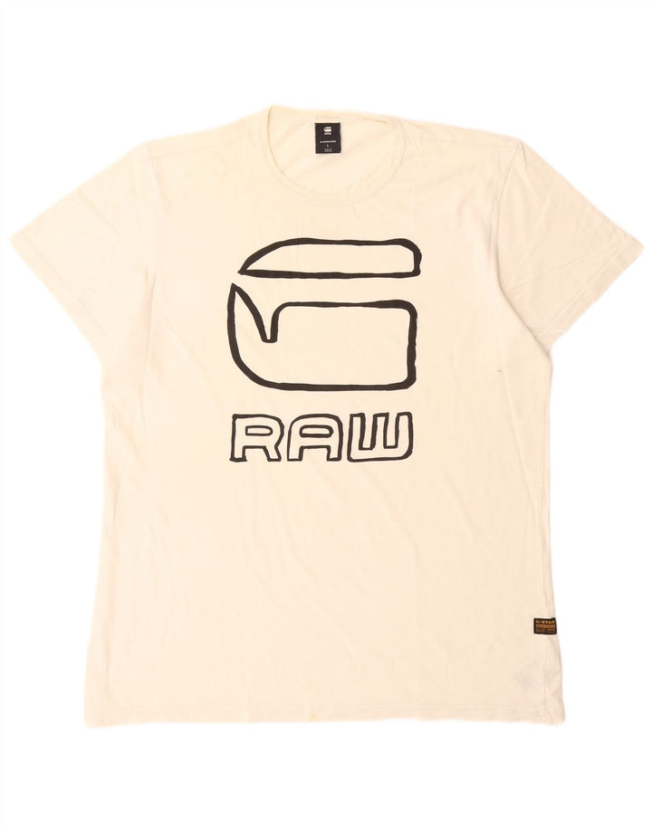 G-Star Hombre Camiseta Gráfica Top Grande Algodón Blanco
