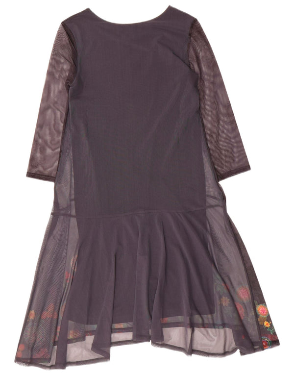 Desigual Vestido acampanado de manga 3/4 para mujer UK 6 XS Poliéster floral gris
