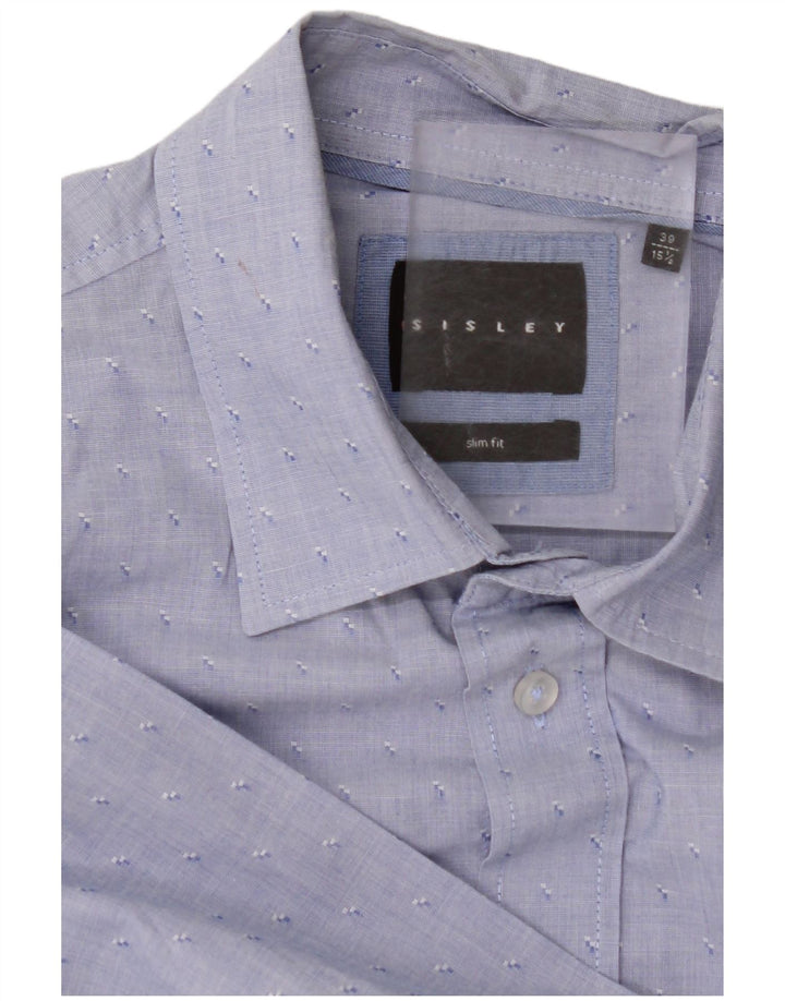 SISLEY Camisa Slim Fit para hombre Talla 39 15 1/2 Medio Azul Moteado