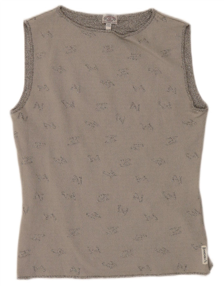 ARMANI JEANS Womens Crop Vest Top UK 16 Large Grey Spotted