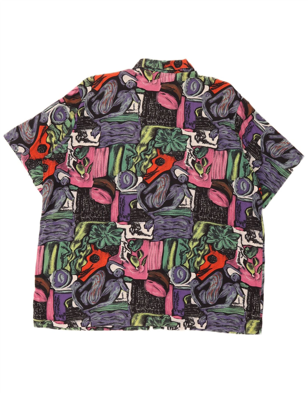 Vintage hombres manga corta patrón abstracto camisa XL multicolor