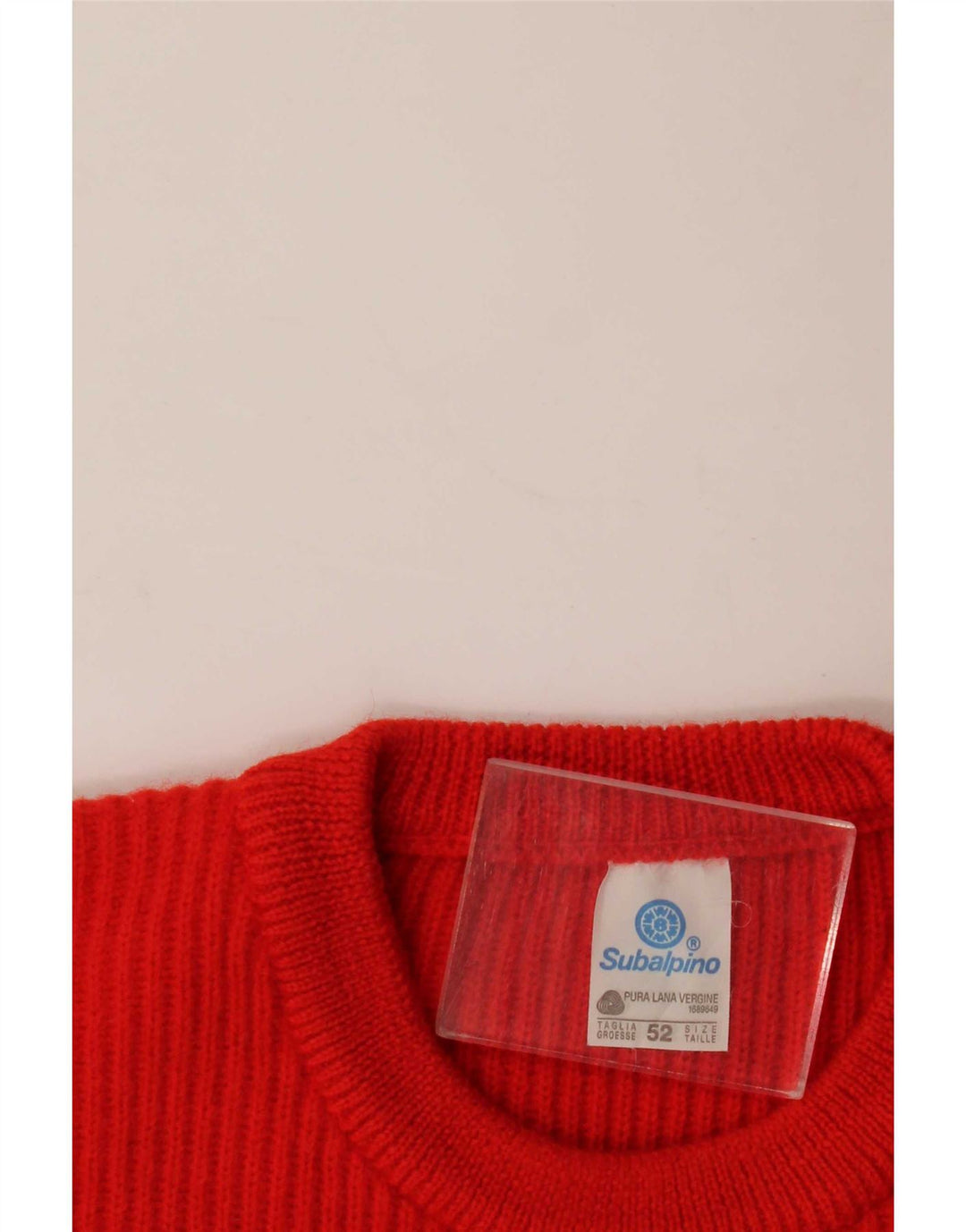 Vintage hombres cuello redondo jersey suéter IT 52 lana roja grande