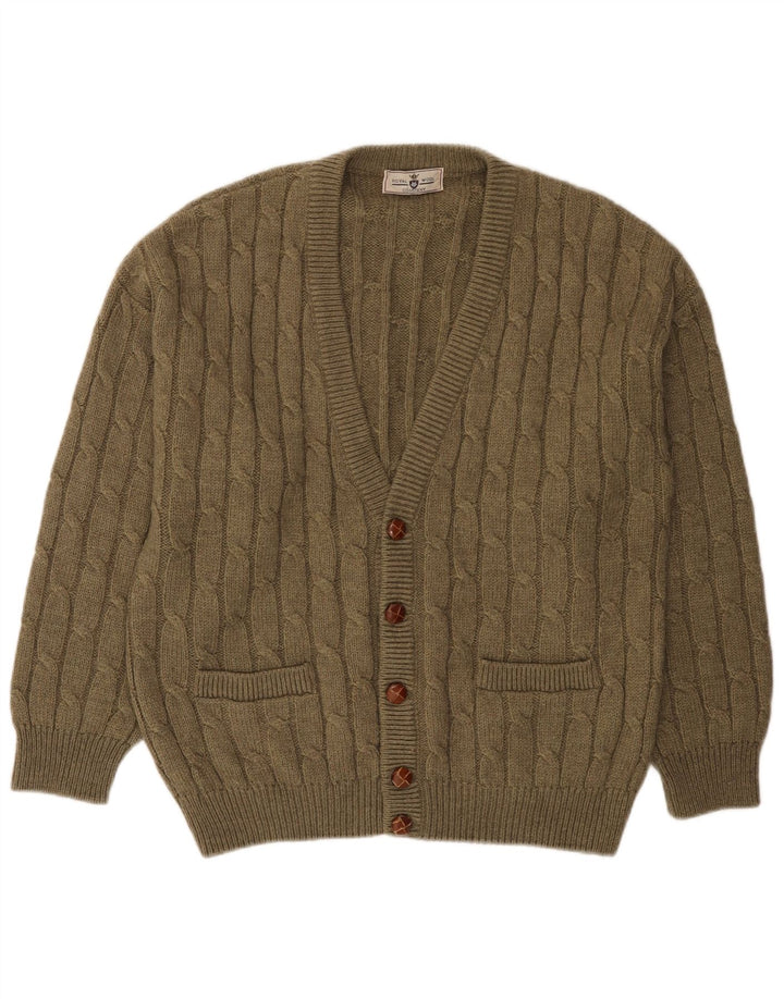 Vintage hombres Cardigan suéter grande caqui