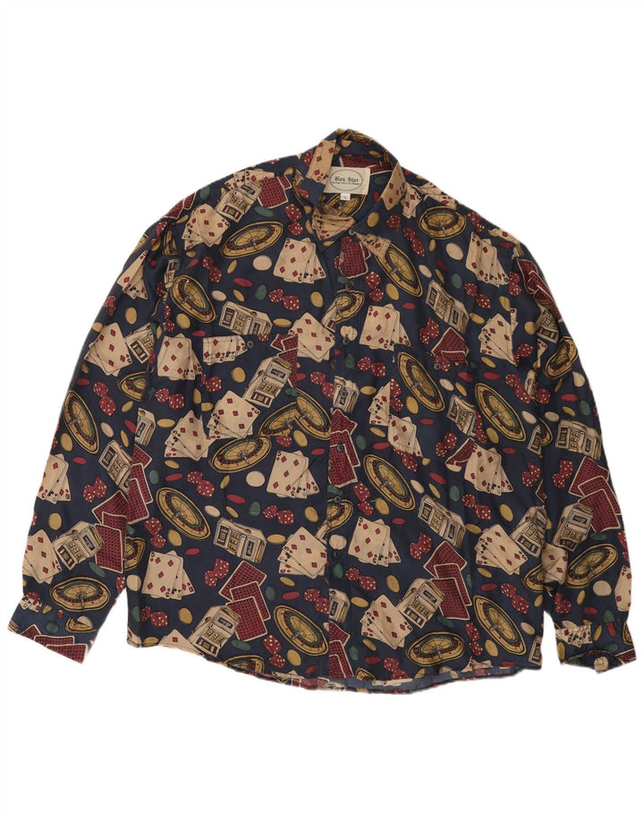 Camisa gráfica vintage para hombre XL Seda azul marino
