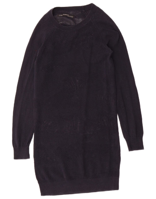 All Saints Vestido tipo jersey transparente de manga larga para mujer UK 8 Small Azul marino