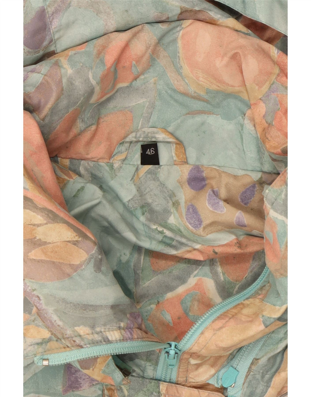 Vintage mujer chaqueta de lluvia con capucha IT 46 grande multicolor floral