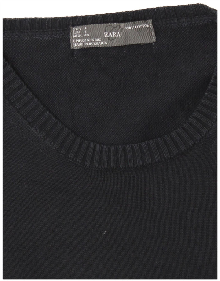 Zara Hombre Jersey Cuello Redondo Jersey Grande Azul Marino Algodón