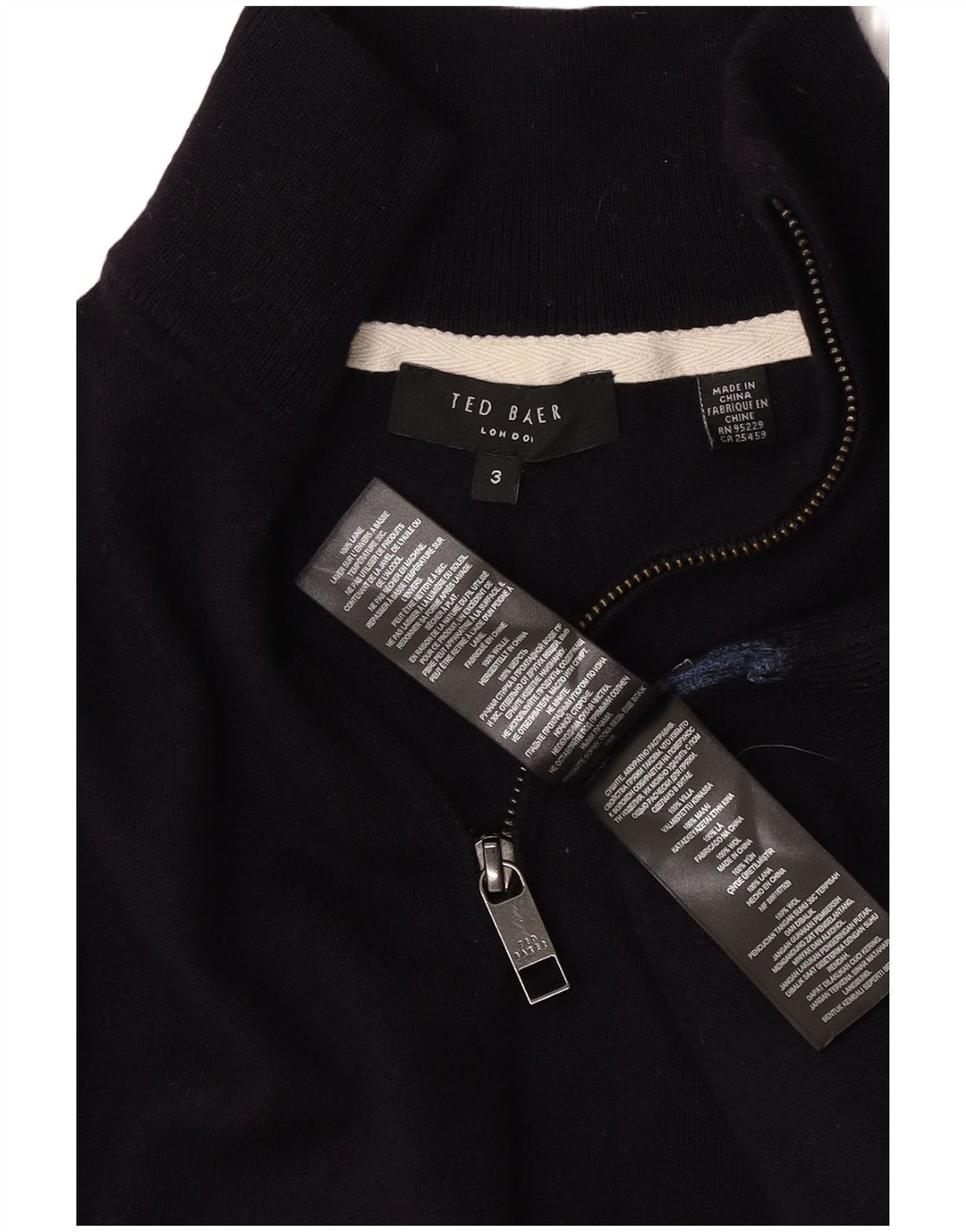 Ted Baker - Jersey para hombre con cuello y cremallera, talla 3, lana azul marino mediana