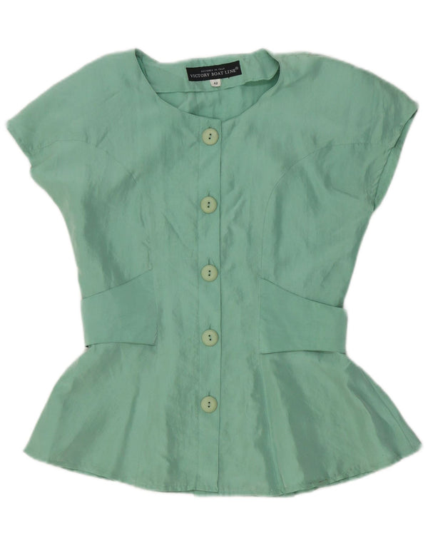 Vintage mujer camisa de manga corta blusa IT 42 seda verde medio